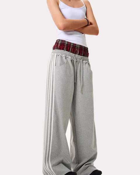 Pantalón ancho relajado con cintura contrastada