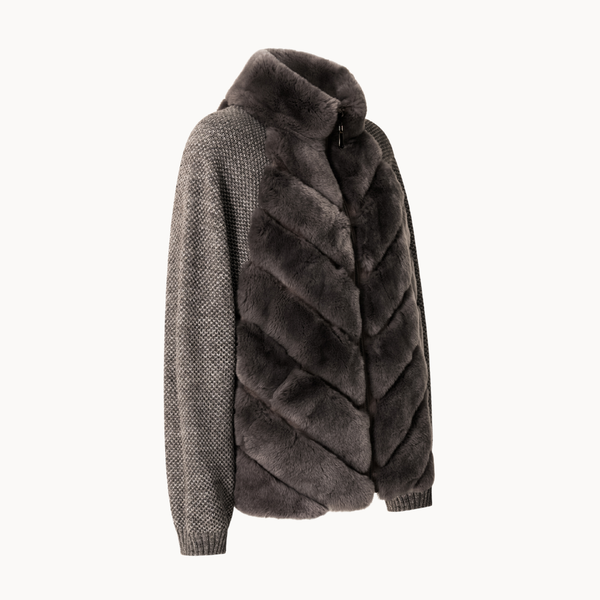 Chaleco híbrido de pelo sintético y punto con cremallera