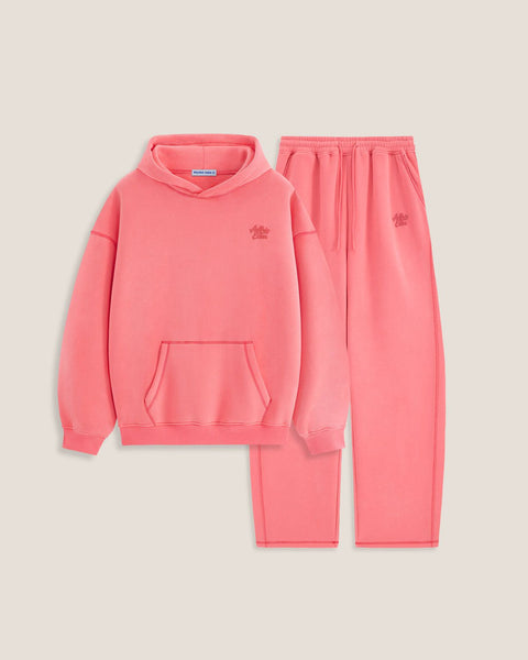 Conjunto de sudadera con capucha y pantalón baggy rosa